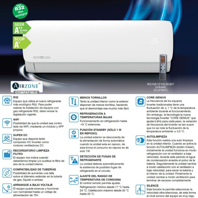 Aire acondicionado MUNDOCLIMA MUPR-12-H11 / 3.027 FRIG A++