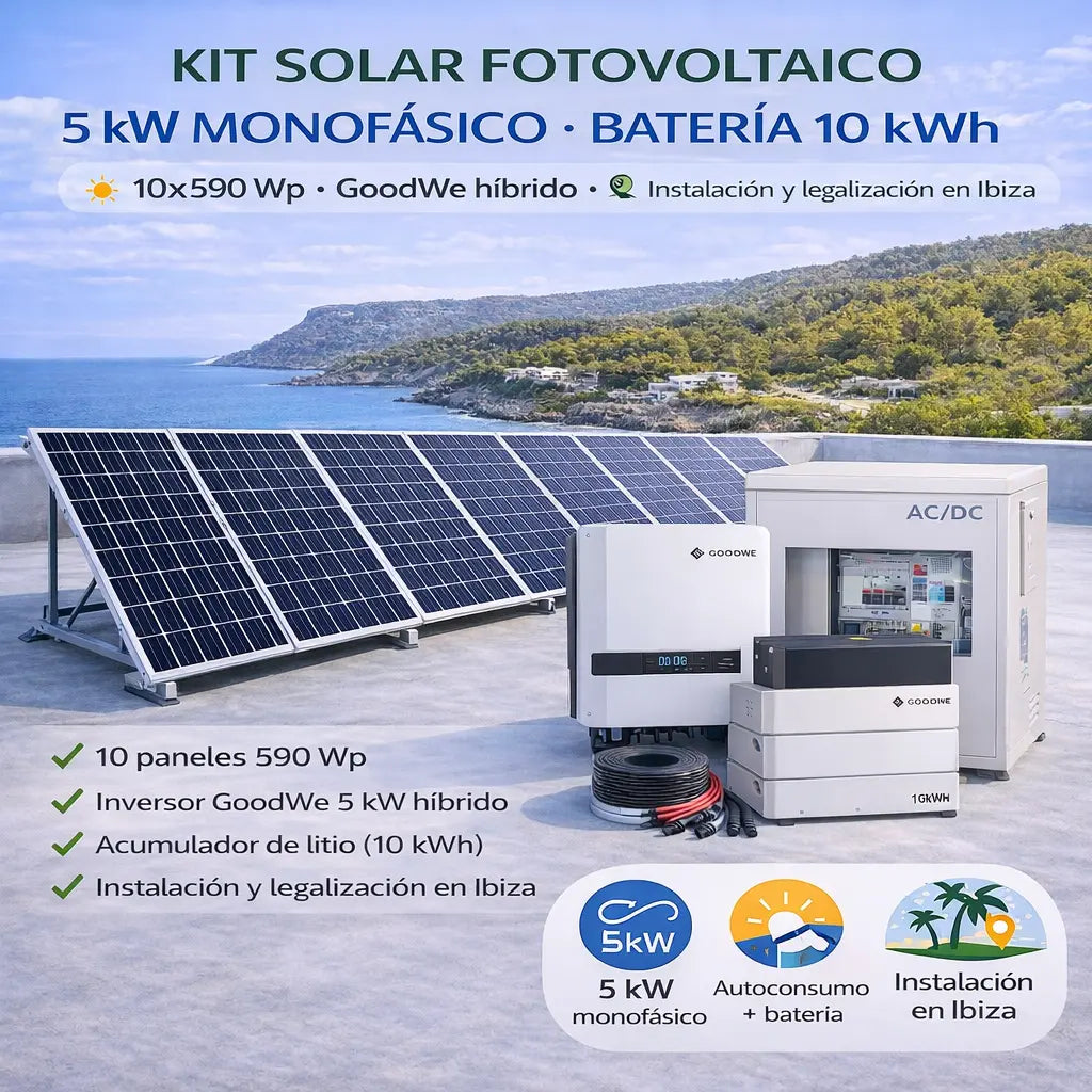 KIT Solar Fotovoltaico 5kW Monofófasico + Batería 10kw | Instalación Ibiza