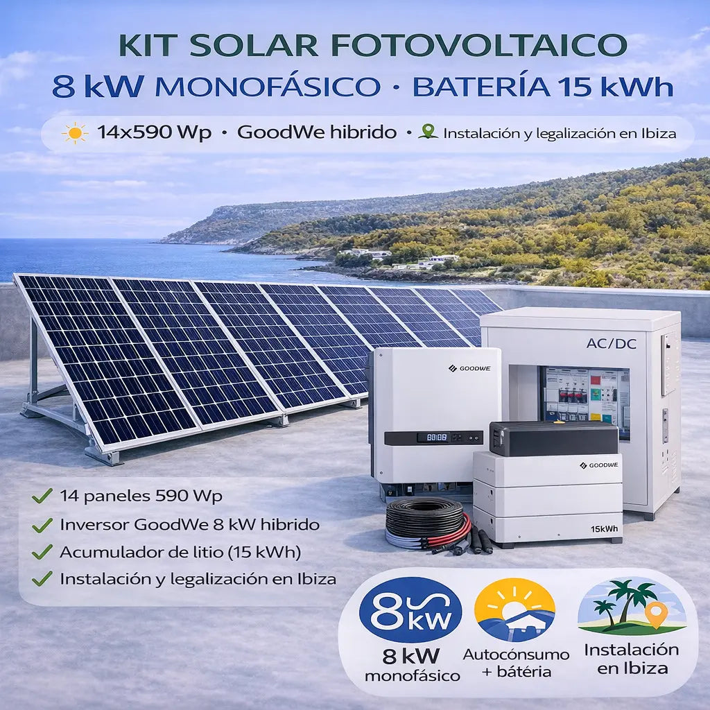 KIT Solar Fotovoltaico 8kW Monofófasico + Batería 15kw | Instalación Ibiza