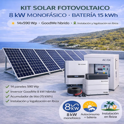 KIT Solar Fotovoltaico 8kW Monofófasico + Batería 15kw | Instalación Ibiza