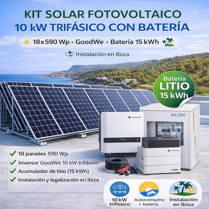 Kit Solar 10kW Trifásico + Batería 15 kWh | Instalación Ibiza